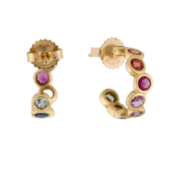 IPPOLITA 18K 750 YELLOW GOLD SAPPHIRE STARLET HUGGIE HOOP EARRINGS - Picture 6 of 10